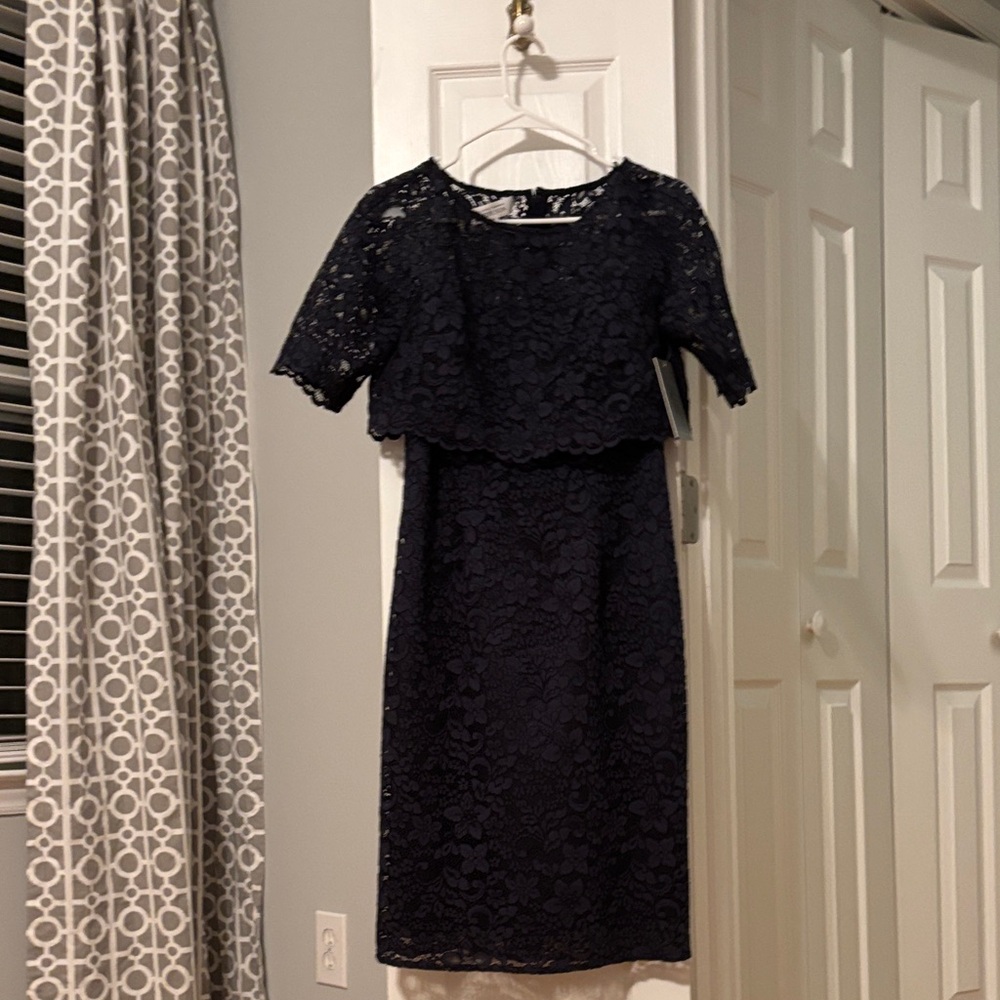 Teri Jon Midnight Blue Lace Midi Dress NWT size 4